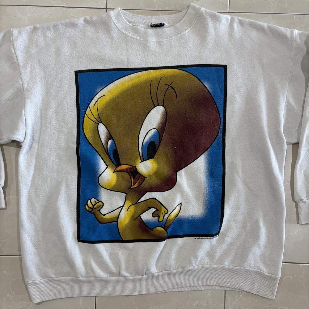 Vintage 90s Tweety Bird Sweatshirt Men's L Pullover Looney Tunes Cartoon Soft